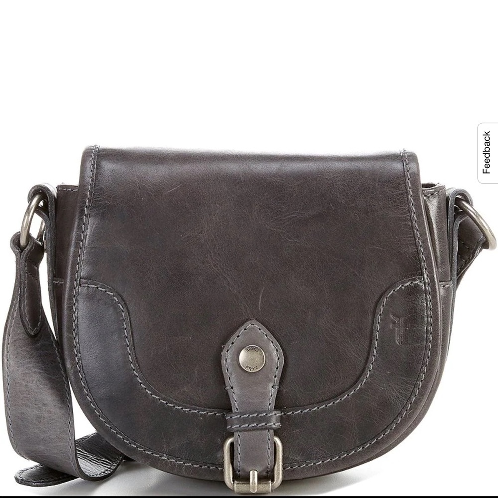 Frye Mellisa Button Pull-Up Leather Saddle Bag NWT gray black color carbon - Picture 2 of 8